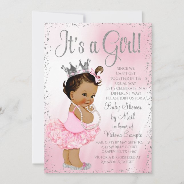 Long Distance Mail Ethnic Princess Baby Shower Invitation (Front)