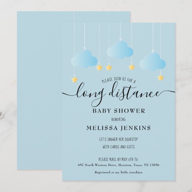 Long Distance Shower / Sprinkle By Mail Invitation (Front/Back)