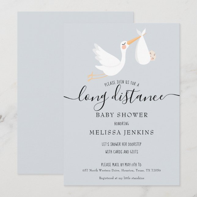 Long Distance Shower / Sprinkle By Mail Invitation (Front/Back)