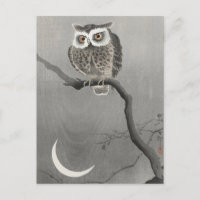 Long-eared Owl on Bare Tree Branch by Ohara Koson