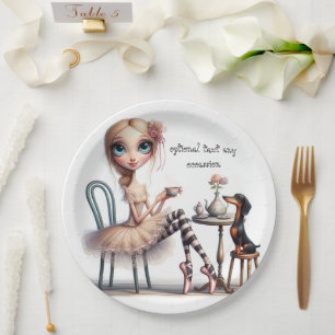 long egated neck Wide Eyed Primitive Girl with dog Paper Plate