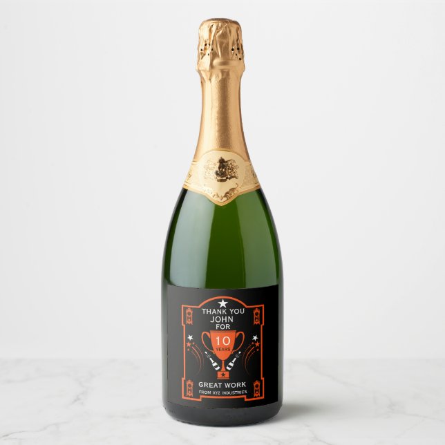 Long Employment Service Recognition Sparkling Wine Label (Front)
