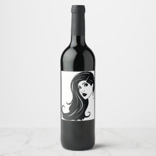 Long Hair Beautiful Woman Fashion Art Wine Label