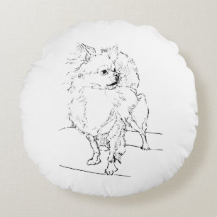 Long Hair Chihuahua - Dog Illustration Minimalist Round Pillow