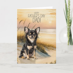 Long Hair Chihuahua Dog Sunset Beach Father's Day Holiday Card