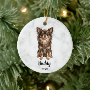Long-Hair Chocolate Tan Chihuahua Pet Dog Memorial Ceramic Ornament