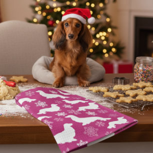 Long Hair Dachshund Christmas Gift Fuchsia   Kitchen Towel