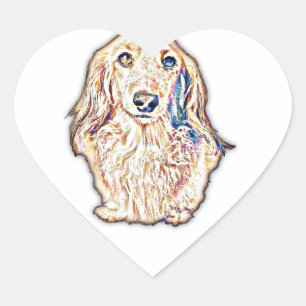 Long Hair Dachshund Gifts Cute Doxie Wiener Dog Lo Heart Sticker