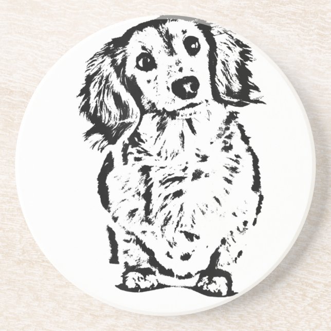 Long Hair Dachshund Lover Gift Doxie Mom Dad Cute Coaster (Front)