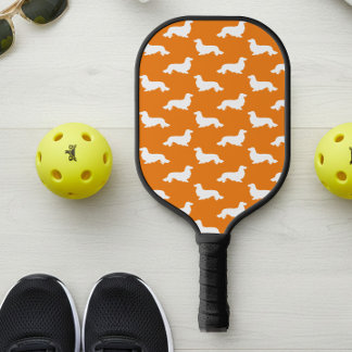 Long Hair Dachshund Loving Pickleball Orange Pickleball Paddle