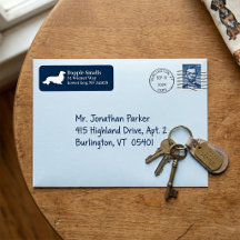 Long Hair Dachshund Navy White Address Label