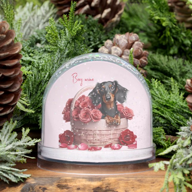 Long Hair Dachshund Roses Snowglobe (Winter)