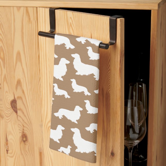 Long Hair Dachshund Tan Brown Kitchen Towel (Thirds Fold)