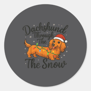Long Hair Dachshund Through Snow Christmas Pajamas Classic Round Sticker