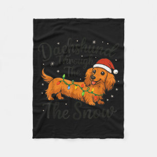 Long Hair Dachshund Through Snow Christmas Pajamas Fleece Blanket