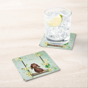 Long Hair Dachshund Yellow Flowers Coaster