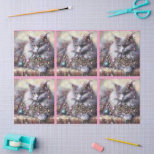 Long Hair Grey Nebelung Cat Kitty Decoupage Tissue Paper