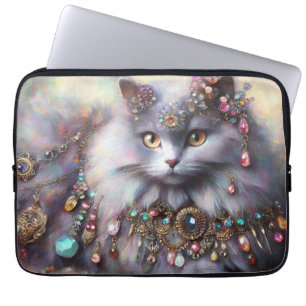 Long Hair Grey Nebelung Cat Kitty Jewellery Jewels Laptop Sleeve