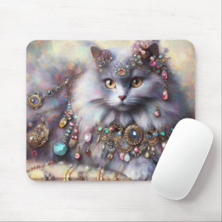 Long Hair Grey Nebelung Cat Kitty Jewellery Jewels Mouse Pad