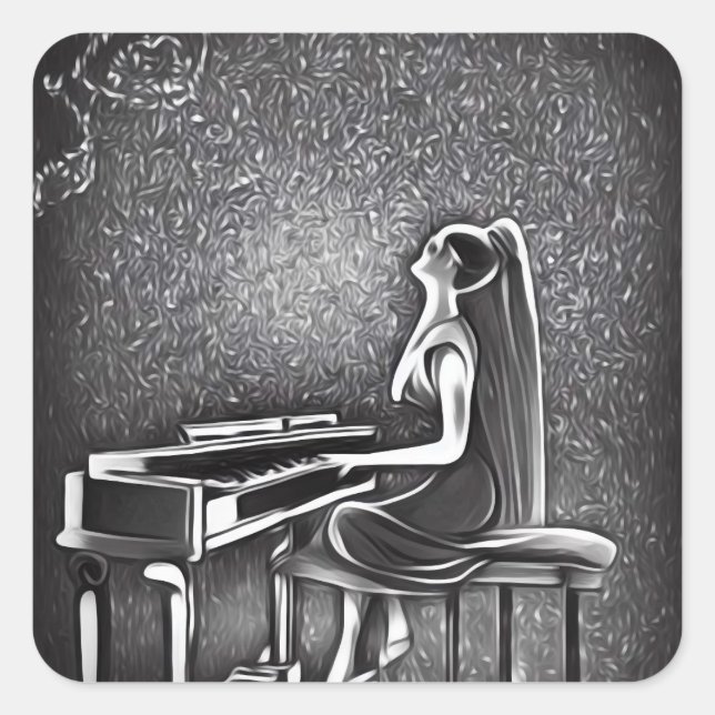 Long Hair Lady Playing Piano Square Sticker (Front)
