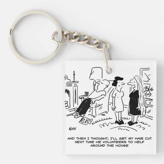 Long Hair Style Due to No Haircut or Hair Styling Keychain (Front)