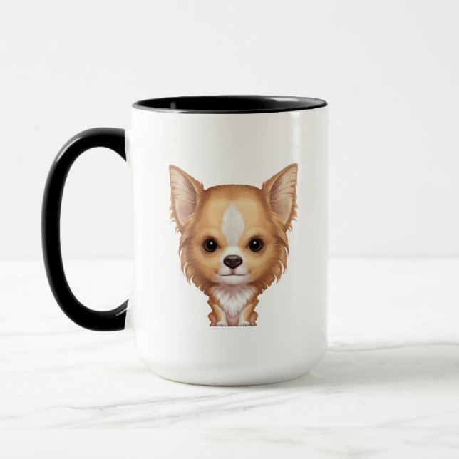 Long-Haired Beige and White Chihuahua Mug (Left)