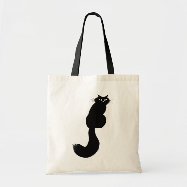 Long Haired Black Cat | Cool Kitty Side Eye Tote Bag (Front)