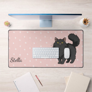 Long Haired Black Cat Mom Personalized Desk Mat