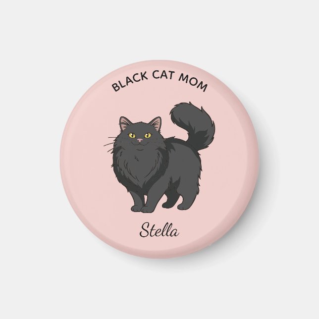 Long Haired Black Cat Mom Personalized Magnet (Front)