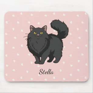 Long Haired Black Cat Personalized Mouse Pad