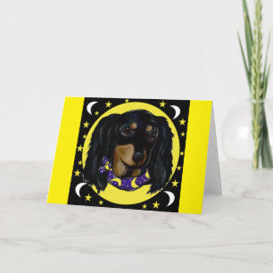 Long Haired Black Dachshund Card