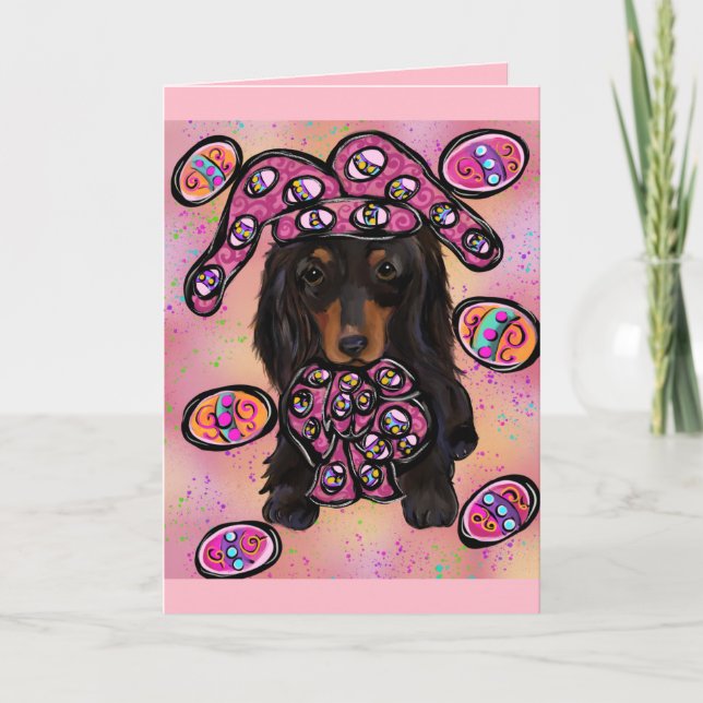 Long Haired Black Dachshund Card (Front)