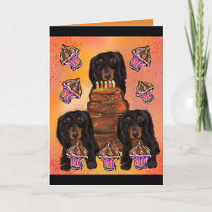Long Haired Black Dachshund Card
