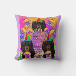 Long Haired Black Dachshund Throw Pillow