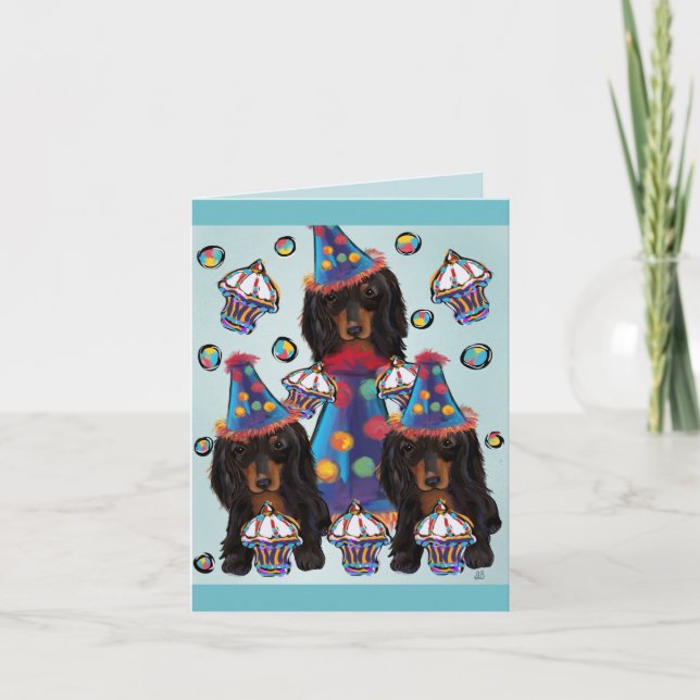 Long Haired Black Dachshunds Card (Front)