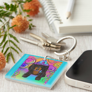 LONG HAIRED BLACK DOXIE    KEYCHAIN