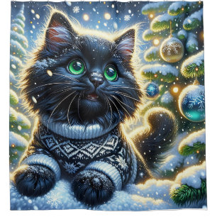 “Long-Haired Black Kitten’s First Christmas”