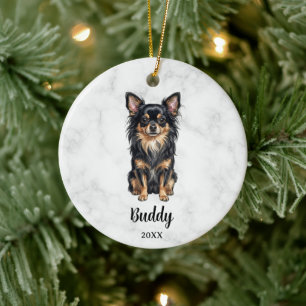 Long-Haired Black Tan Chihuahua Name Dog Memorial Ceramic Ornament