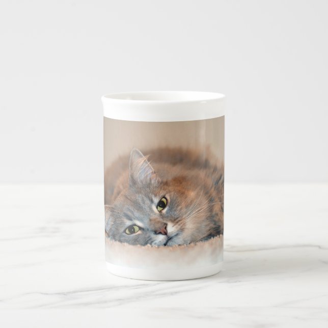 Long Haired Blue Russian Cat by Shirley Taylor Bone China Mug (Front)