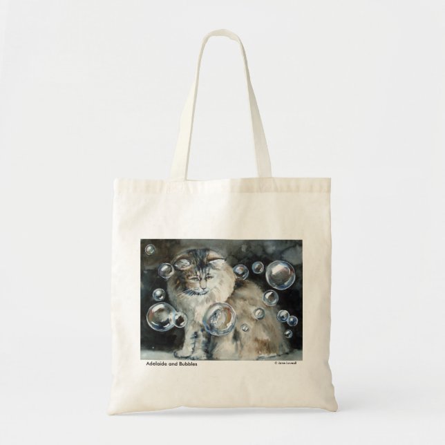 Long Haired Cat and Bubbles Tote Bag (Front)