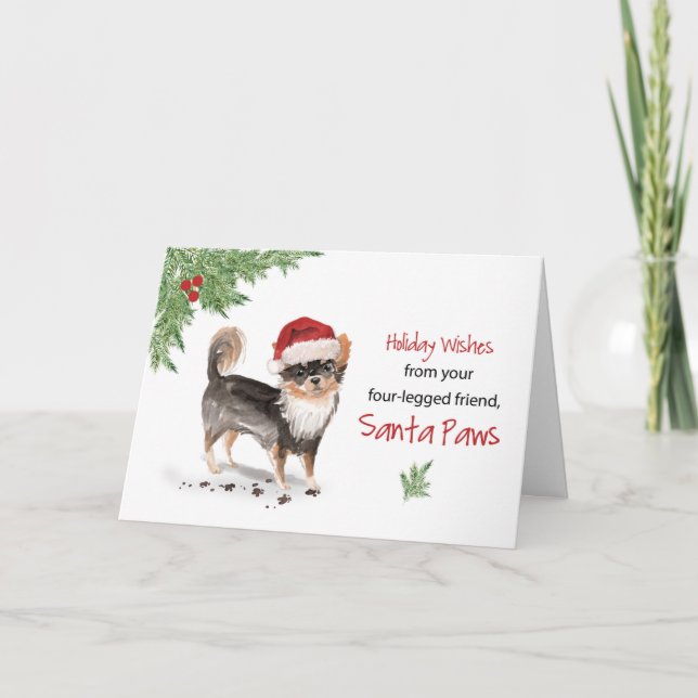 Long Haired Chihuahua Christmas From Dog in Funny Card (Front)