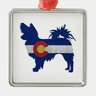 Long Haired Chihuahua Colorado Flag Silhouette Metal Ornament