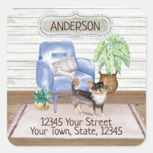Long Haired Chihuahua Cozy New Home New Address  Square Sticker