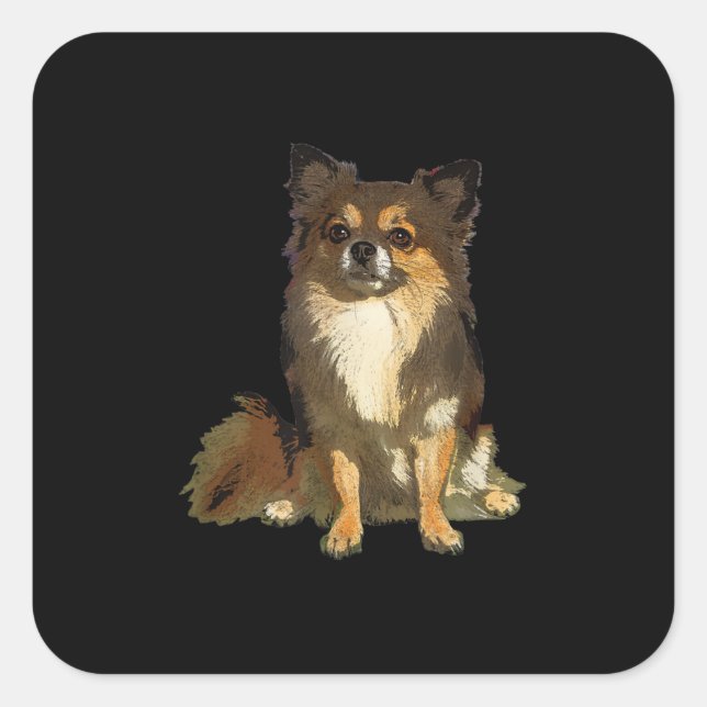Long Haired Chihuahua Cute Cartoon Graphic Dog Square Sticker (Front)
