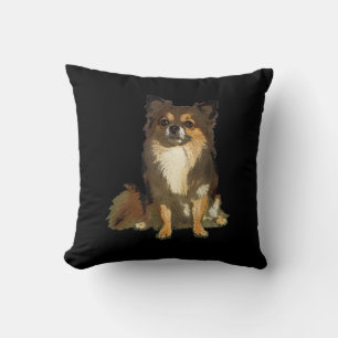 Long Haired Chihuahua Cute Cartoon Graphic Dog Throw Pillow