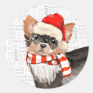 Long-Haired Chihuahua Dog Fleas Navidog Classic Round Sticker