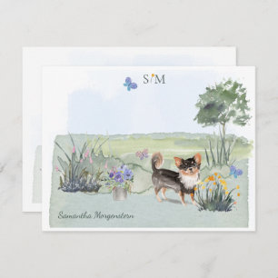  Long Haired Chihuahua Dog  Monogram & Name     Card