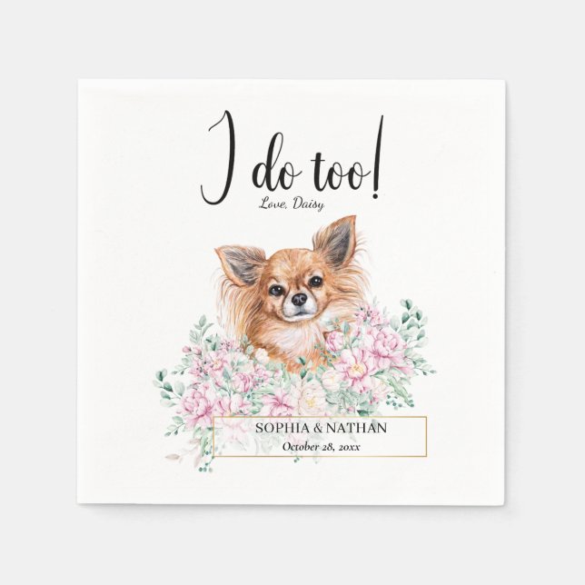 Long Haired Chihuahua Dog Wedding Cocktail Napkins (Front)