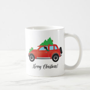 Long-haired Chihuahua driving a car with a tree Coffee Mug