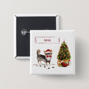 Long Haired Chihuahua Funny Christmas Dog Tree 2 Inch Square Button